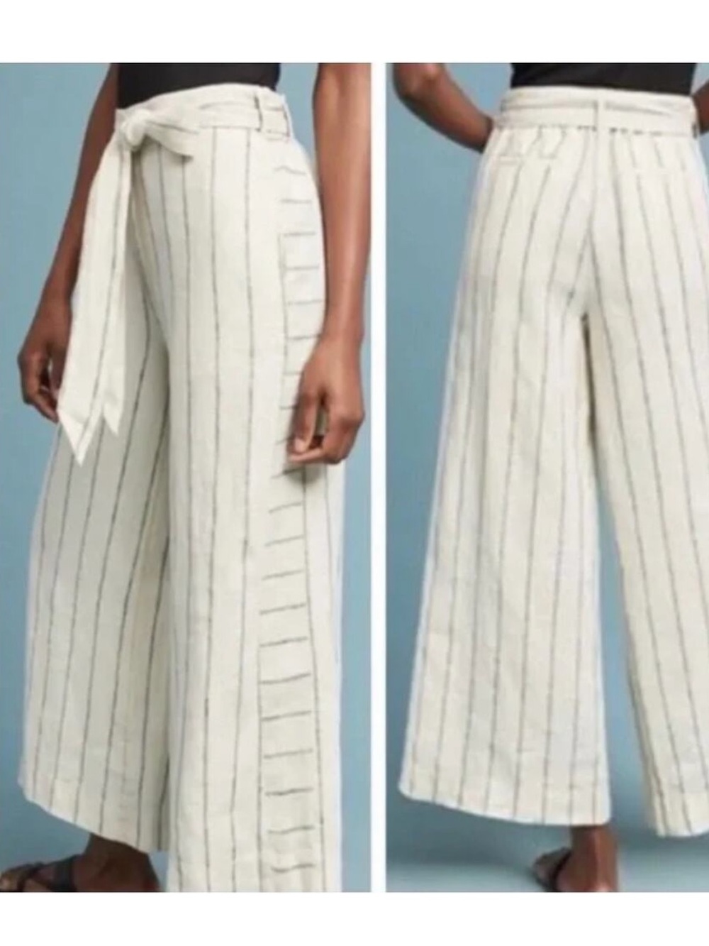 Anthropologie Portia Cream Wide-Leg Pinstripe Pants